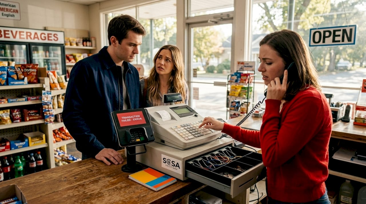 Customers waiting as payment terminal error occurs