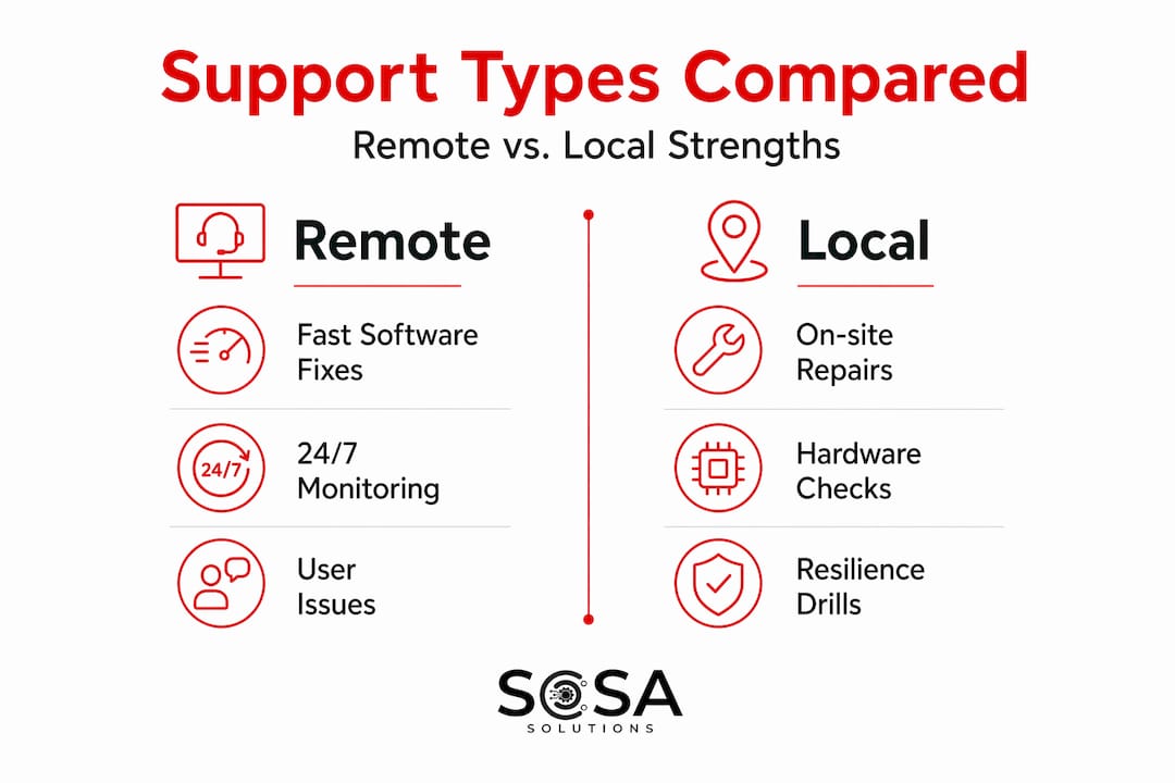 Infographic comparing local and remote IT support