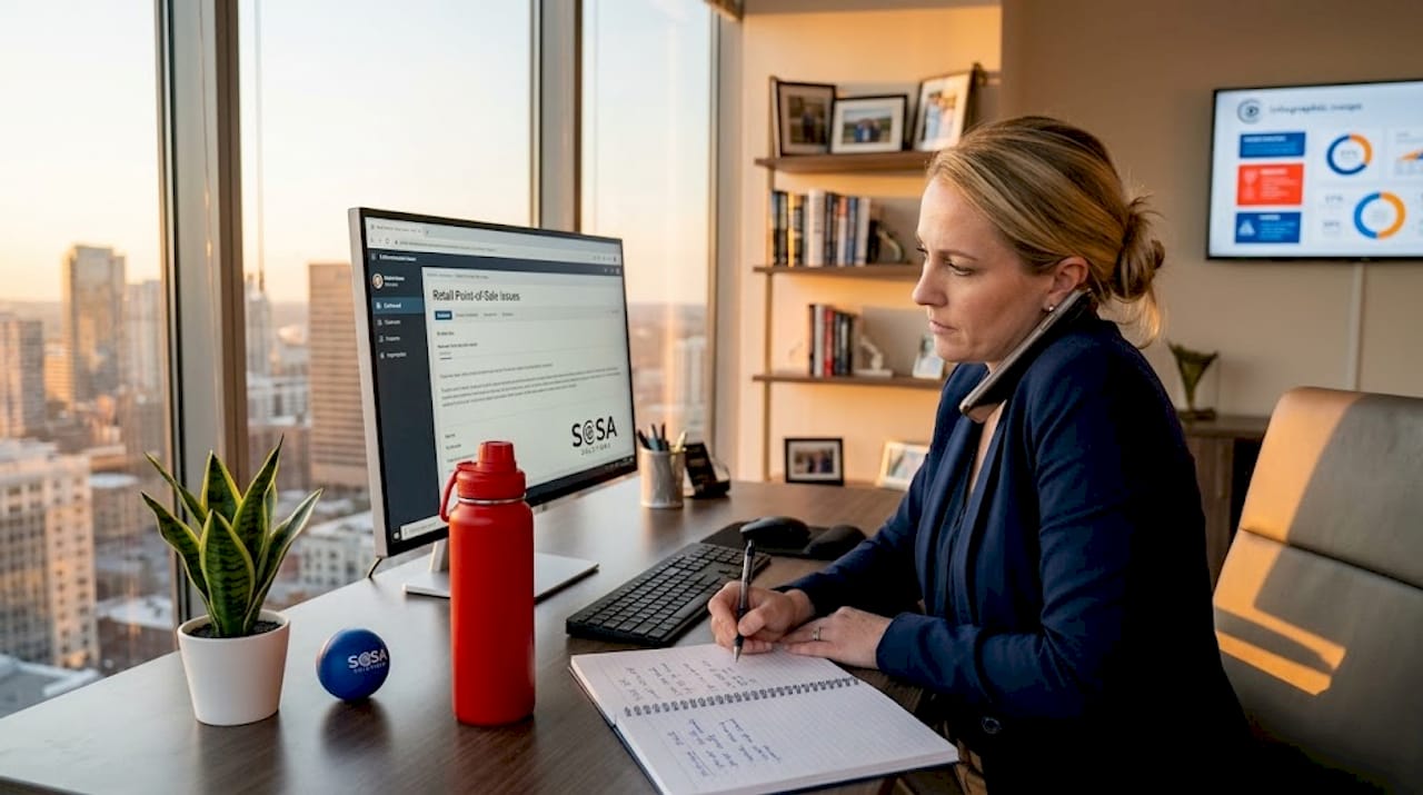 IT manager reviewing incident report in office