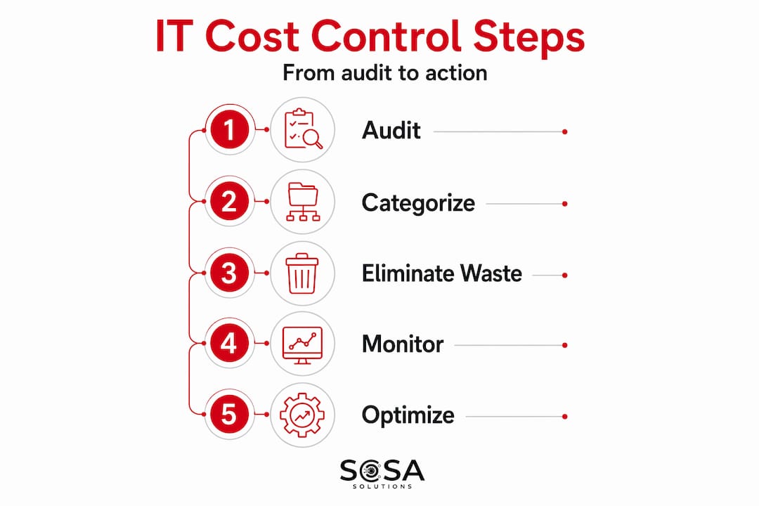 Infographic showing 5 steps to manage IT costs
