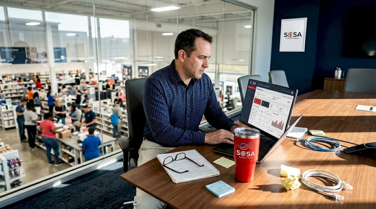 IT manager in retail support workspace