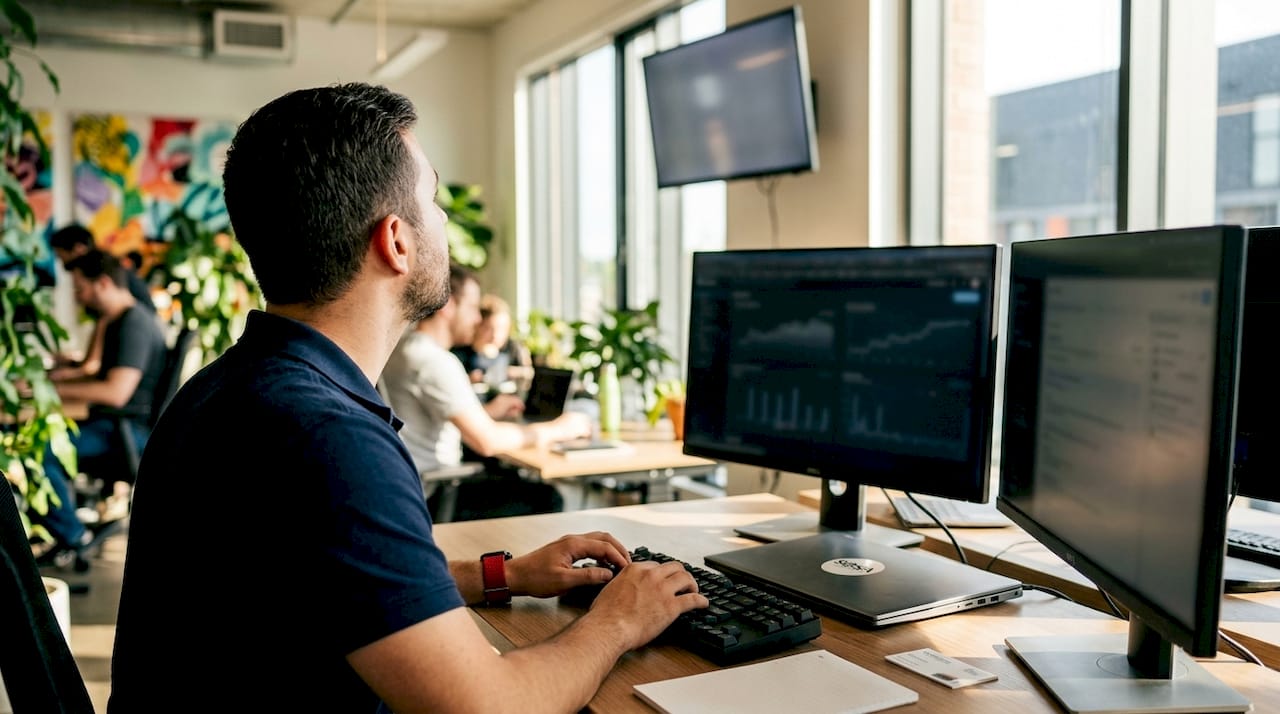 IT technician monitoring corporate network systems