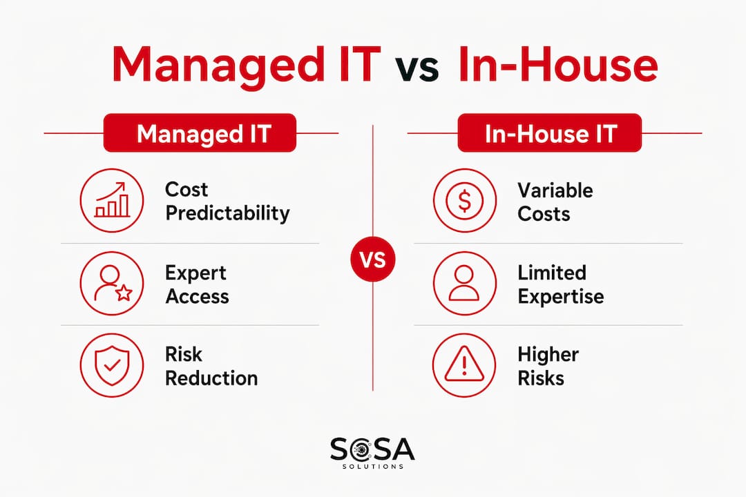 Infographic comparing managed IT and in-house IT teams