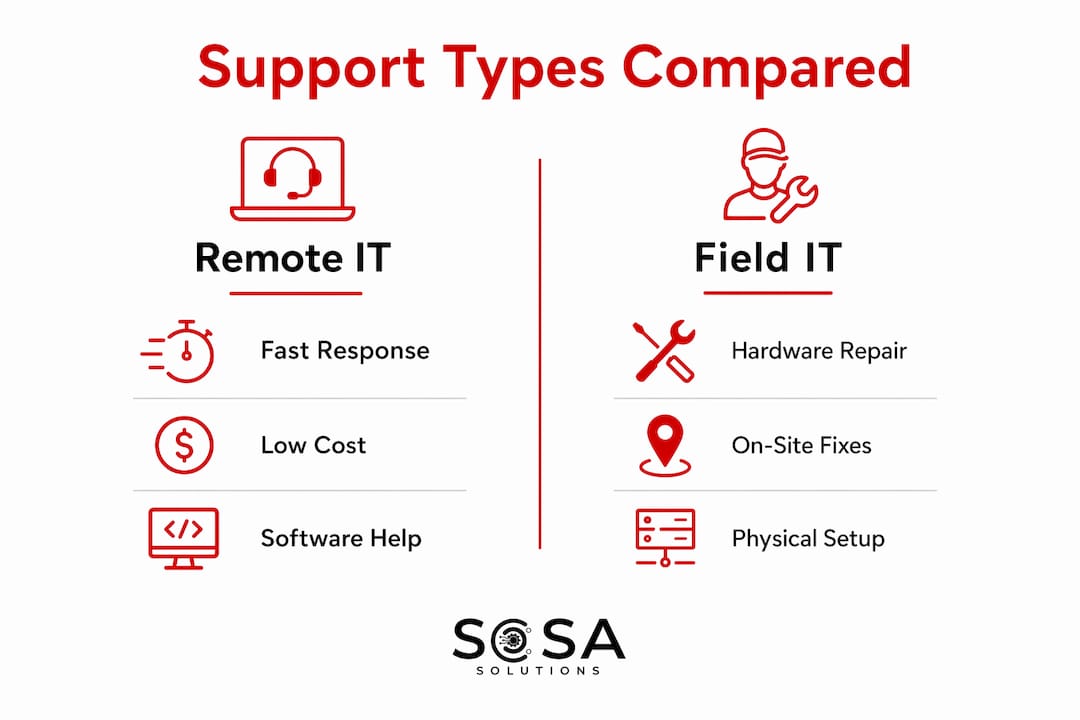 Comparison infographic of remote vs field IT support