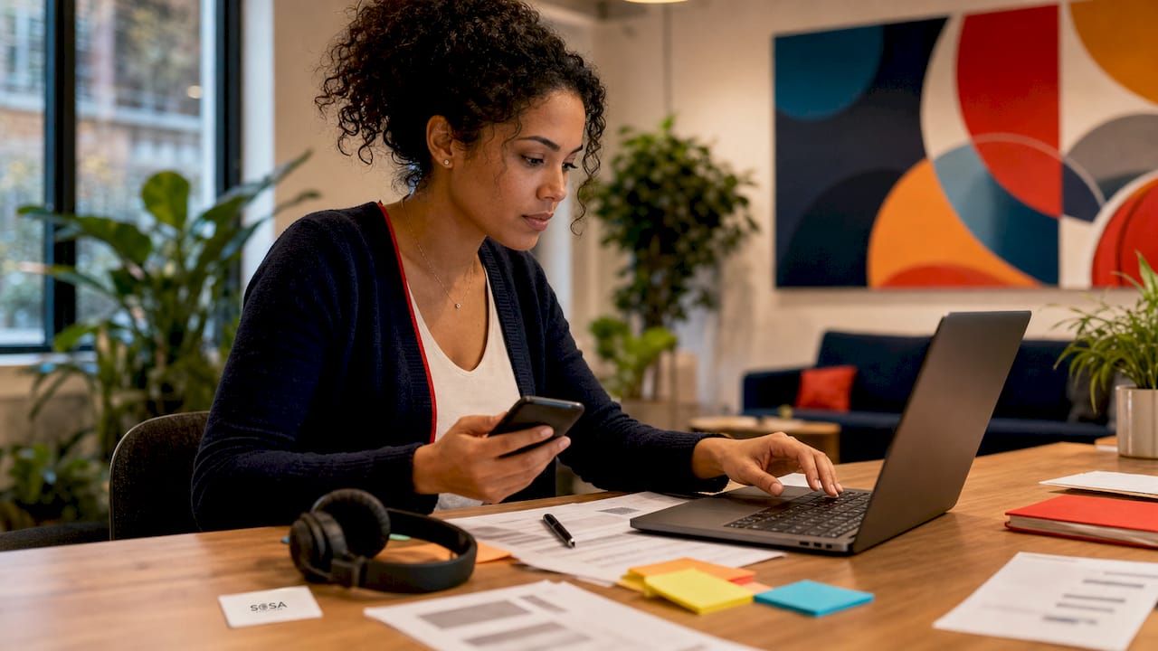 IT technician sorting support requests at office desk
