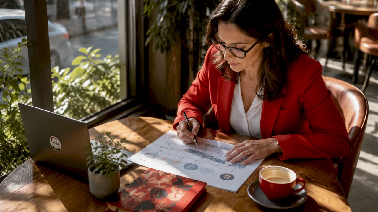 Small business owner reviewing IT strategy