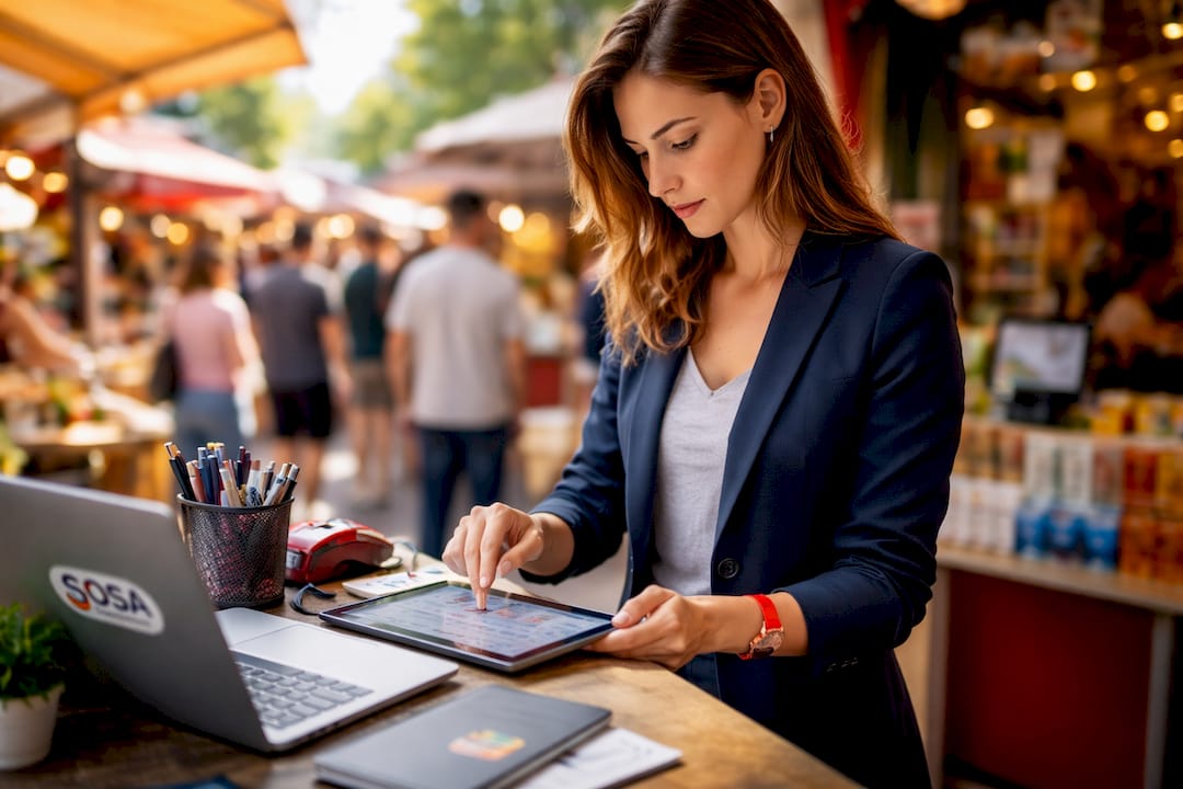 Retail IT manager working on helpdesk laptop