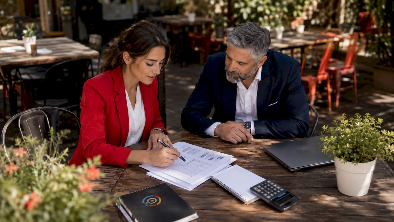 Two professionals discussing IT service costs