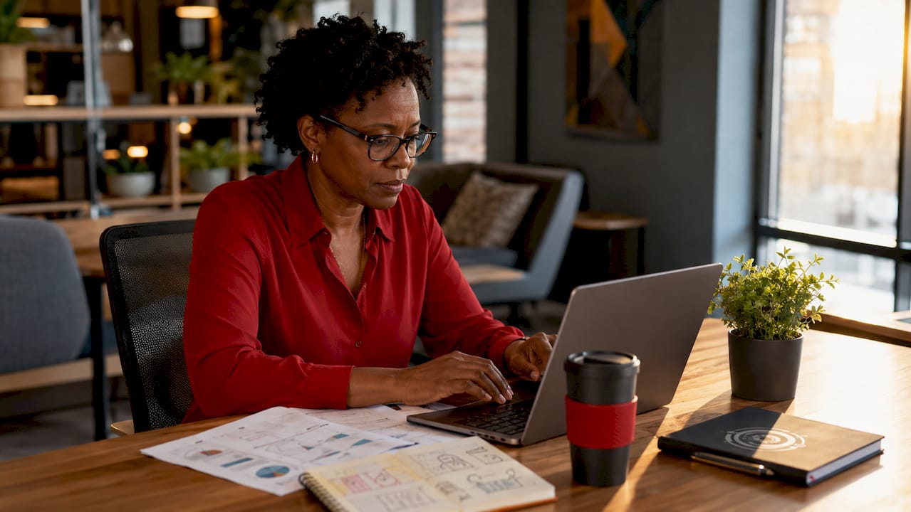 IT manager typing with retail background
