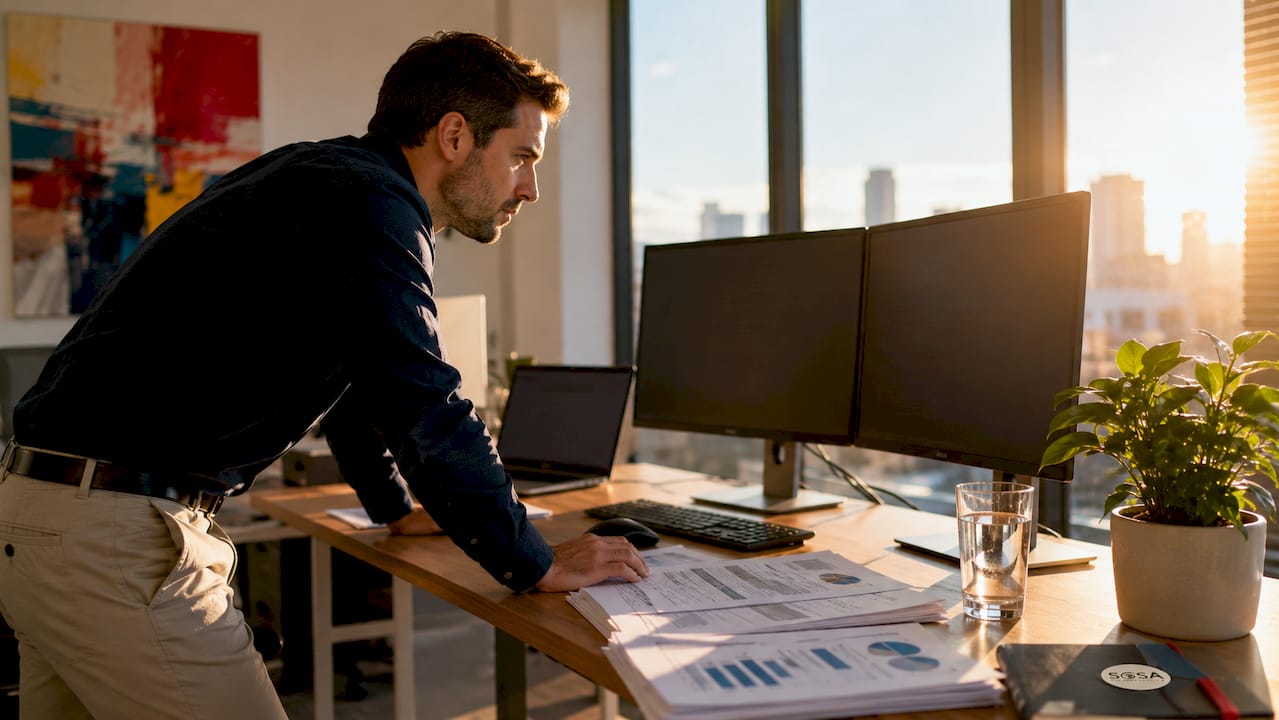 Retail manager analyzing automation data