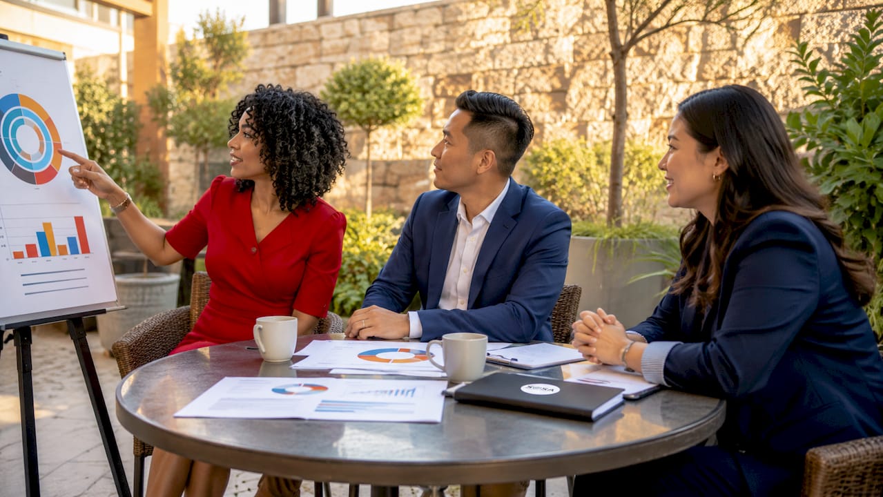 Retail leaders discussing IT network