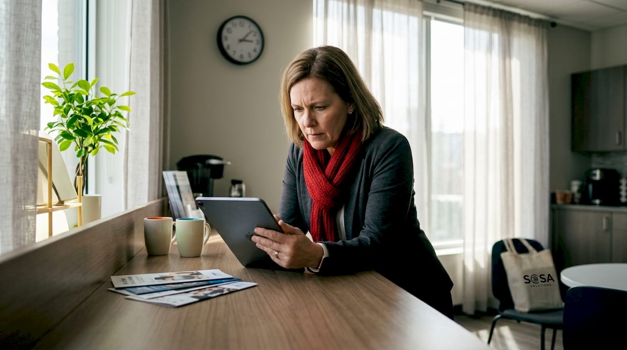 Store manager analyzing retail system data dashboard