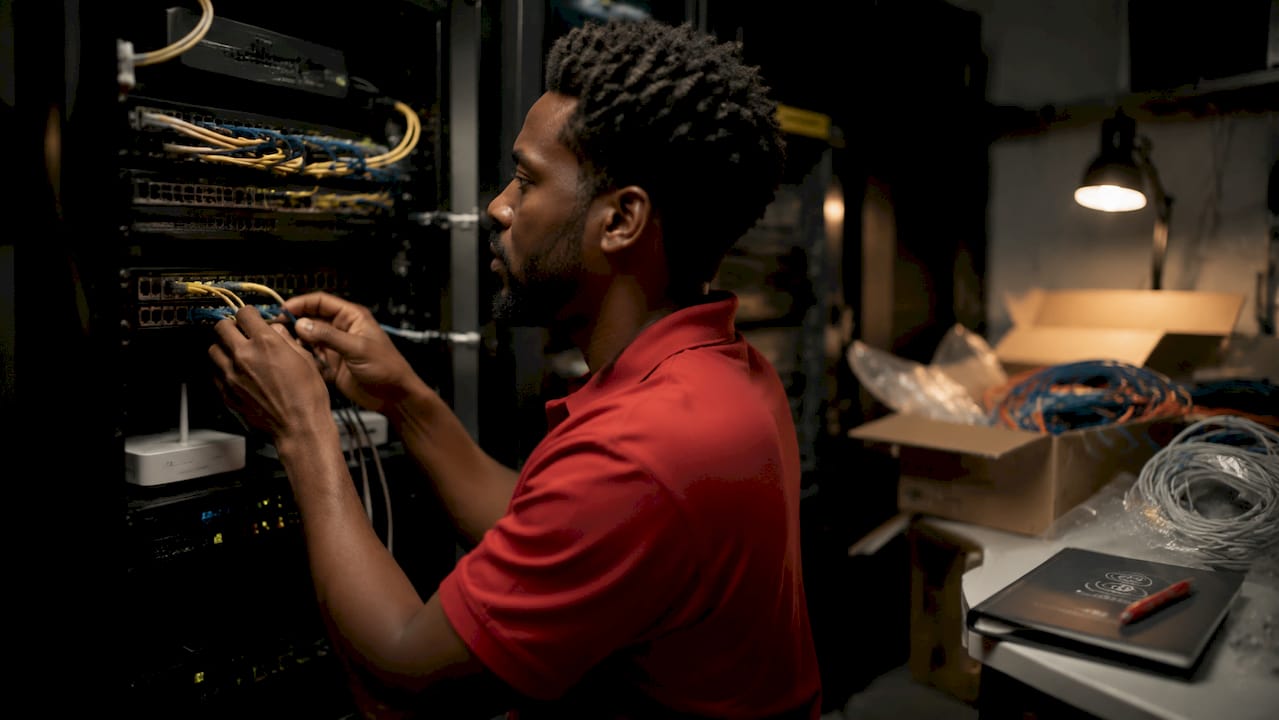 Installer connecting retail network hardware