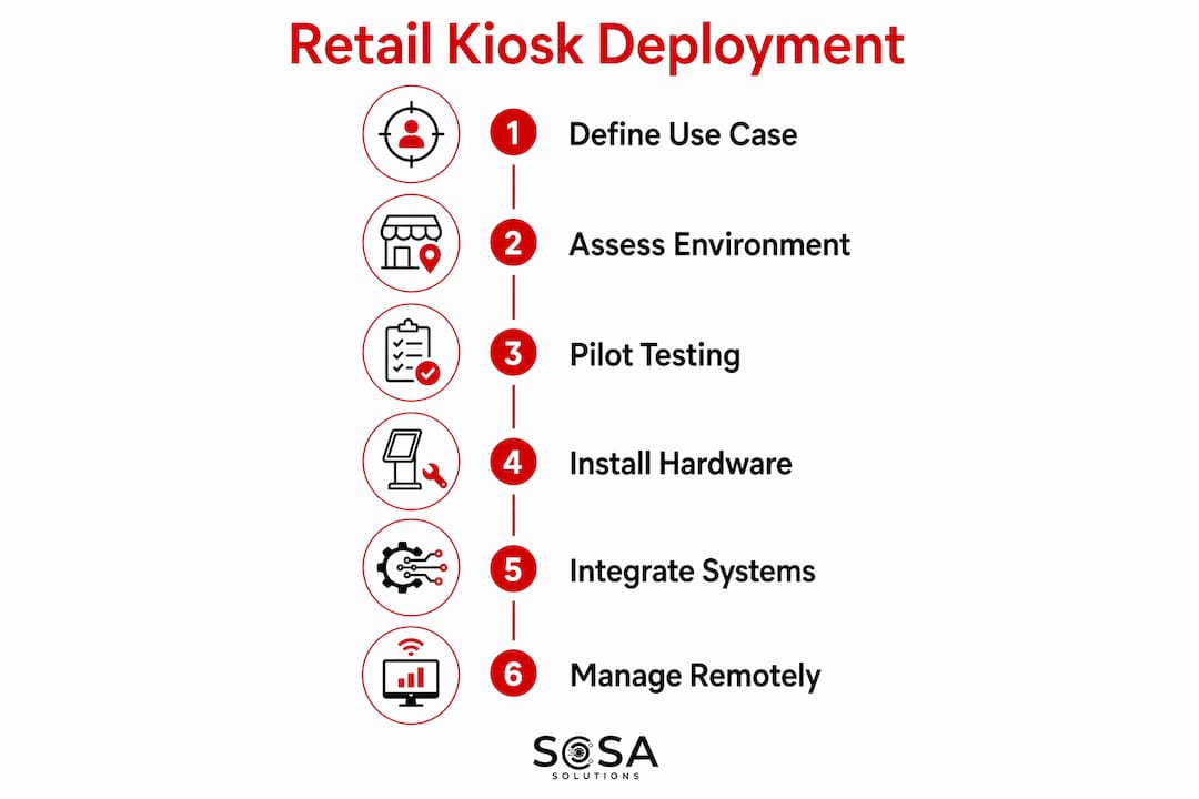 Infographic outlining retail kiosk deployment steps