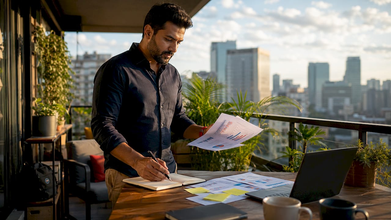 IT manager reviewing vendor contracts at desk