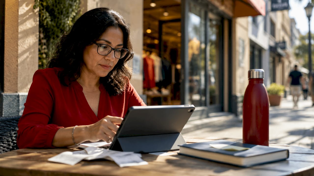 Retail manager setting up cloud backup in store office