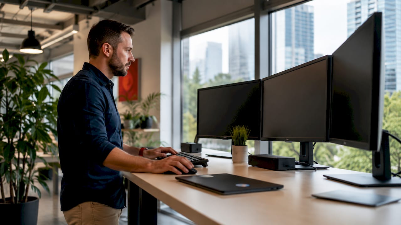 IT technician setting up remote monitoring system