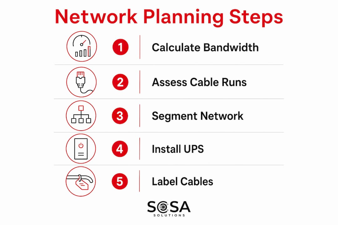 Infographic illustrating network planning steps for retail surveillance