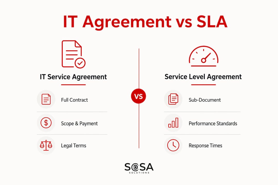 Infographic comparing IT service agreement and SLA