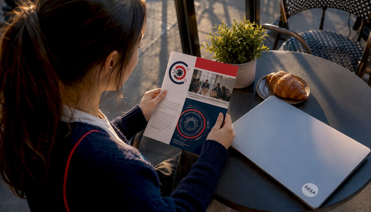 Retail employee reading change communication newsletter