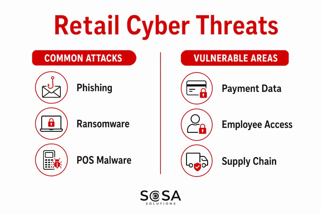 Infographic comparing cyber threats and vulnerabilities in retail