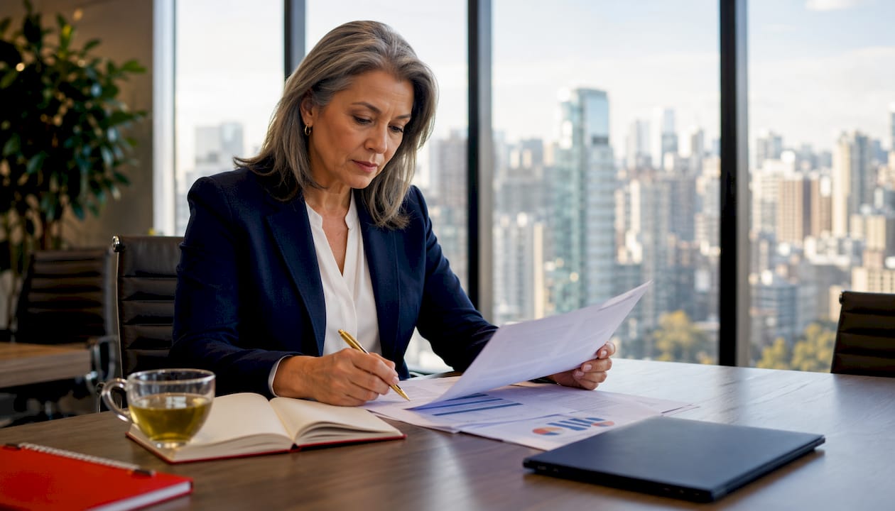 Executive reviewing workplace tech strategy documents