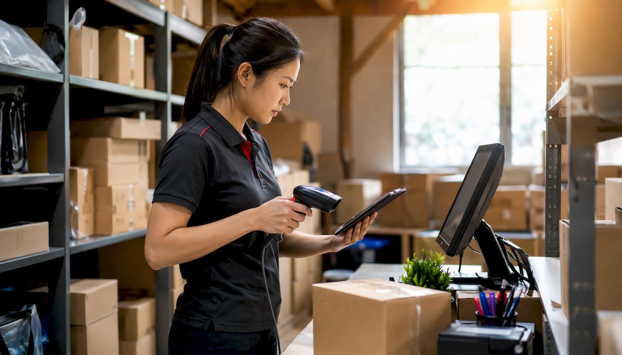 Technician scanning retail POS devices