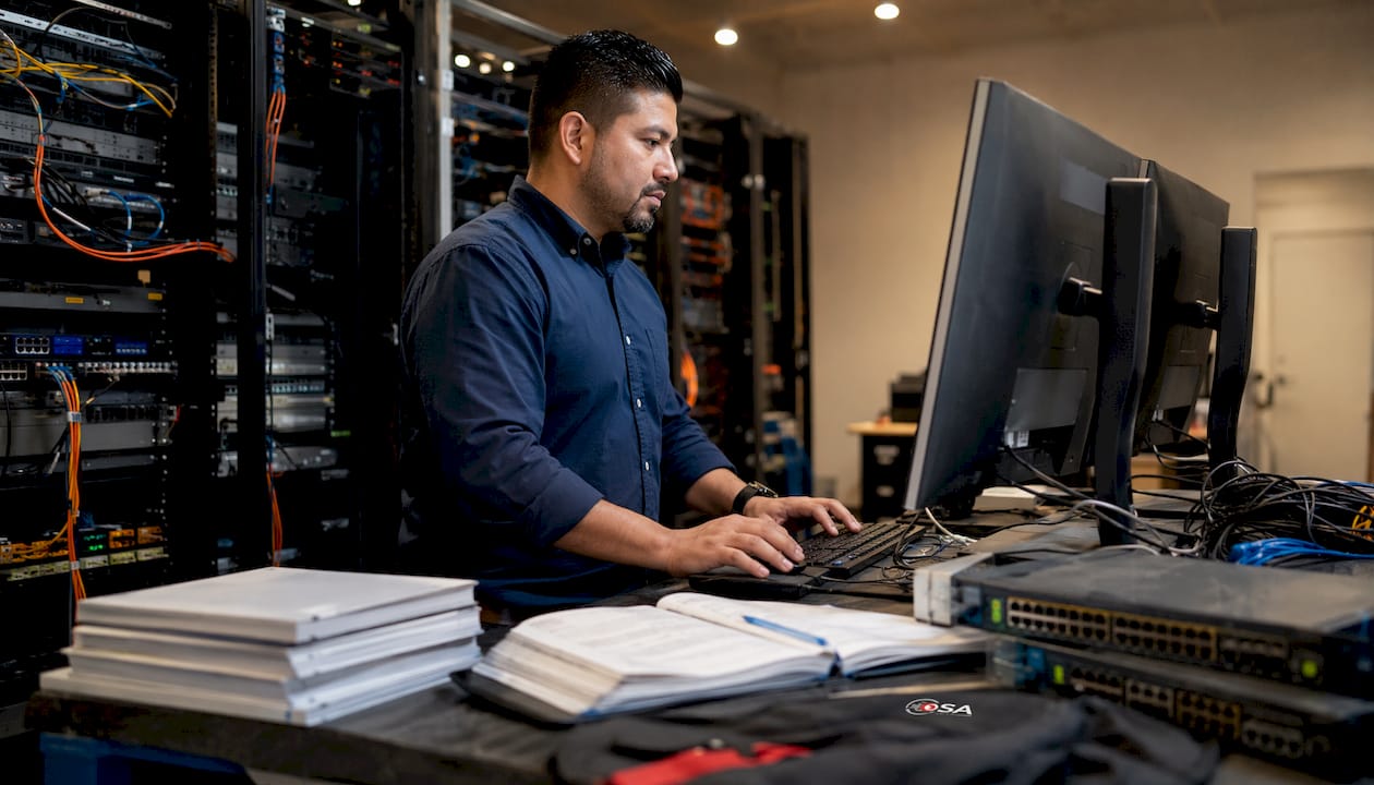 IT specialist configuring retail network segmentation