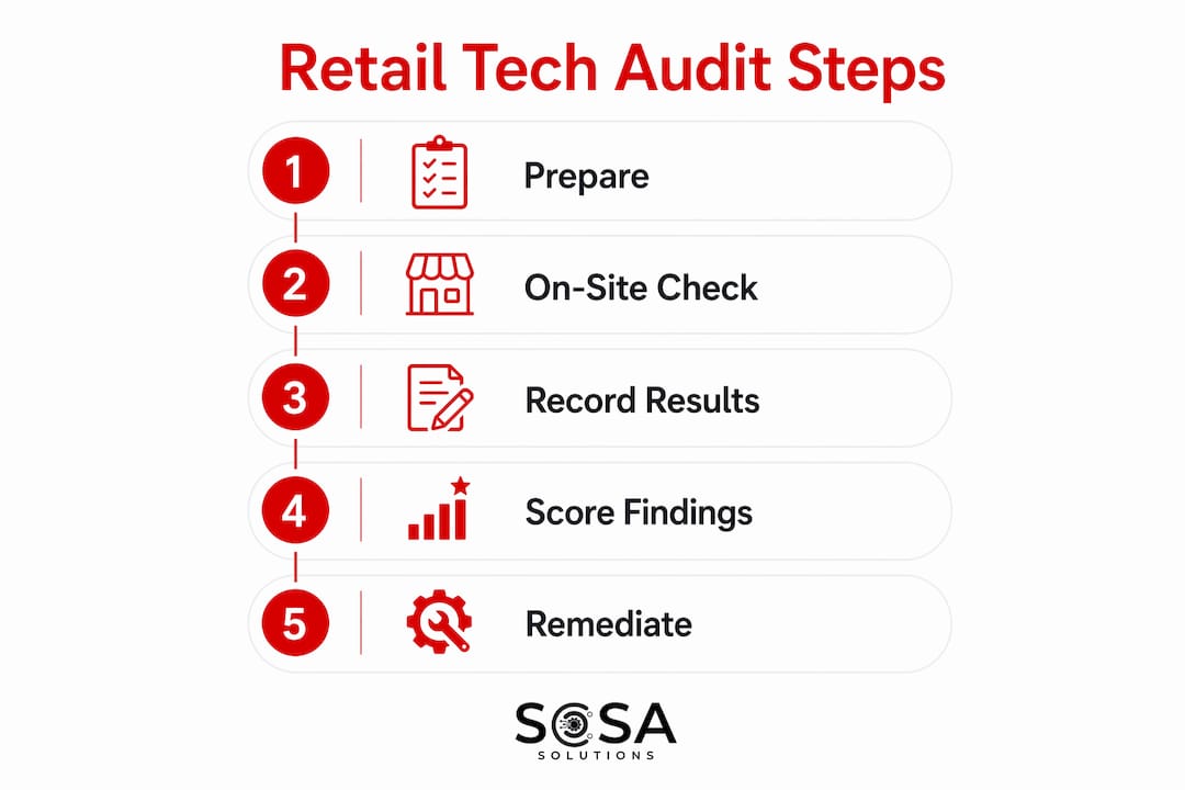 Infographic showing retail technology audit process steps