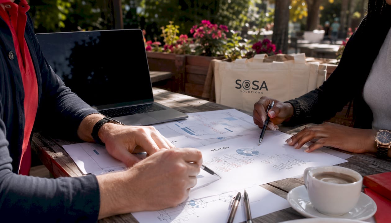 Hands reviewing network security standards documents