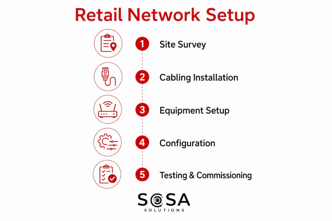 Infographic showing stages of retail network setup
