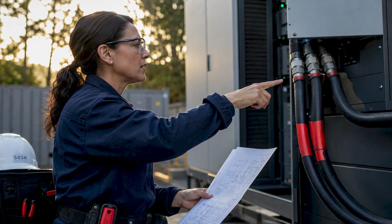 Engineer reviewing UPS and cooling system components
