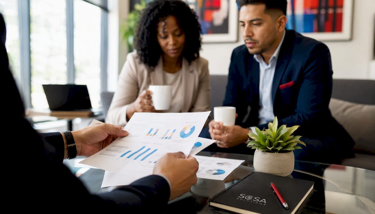 Hands analyzing retail IT cost documents