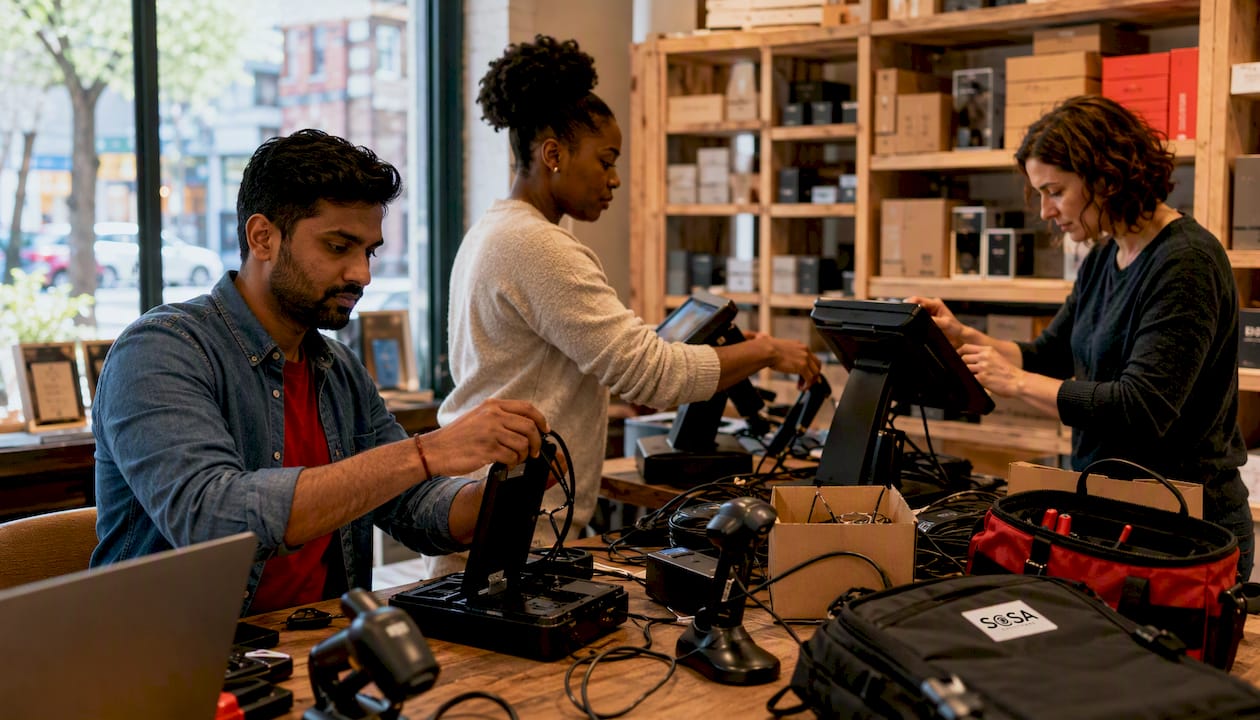 Team setting up IT infrastructure for NYC retail store opening
