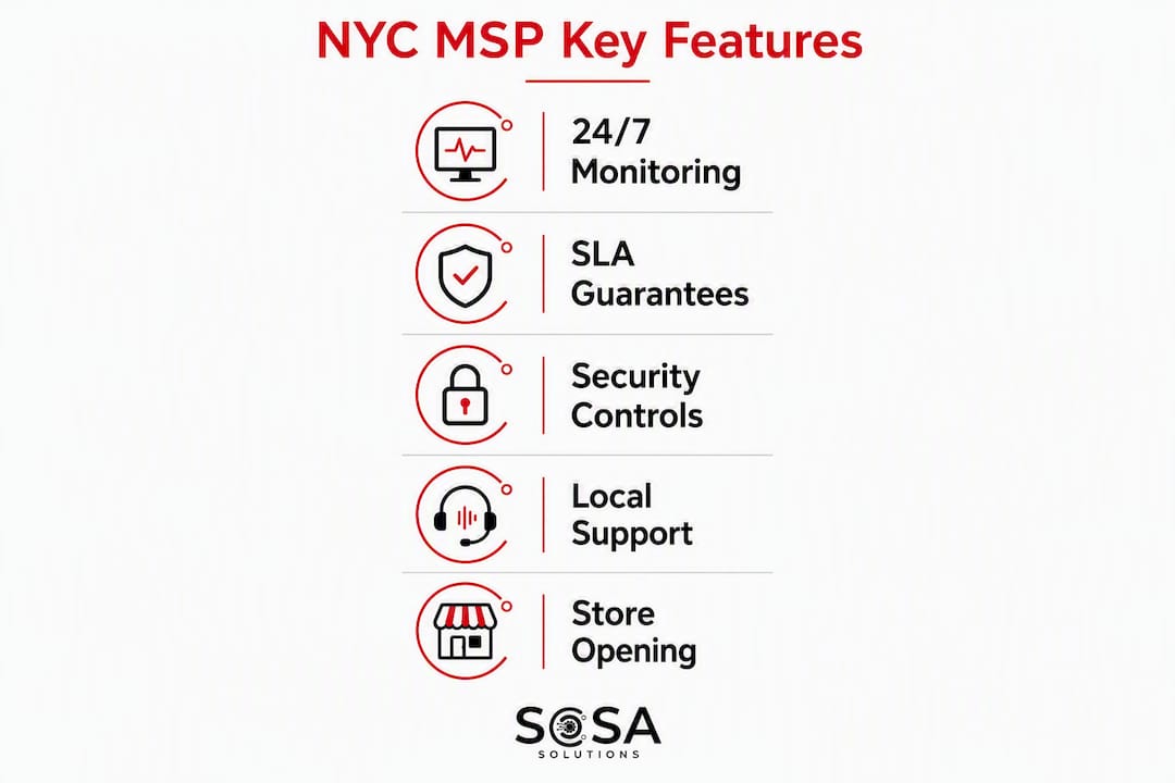 Infographic showing key features of NYC managed service providers