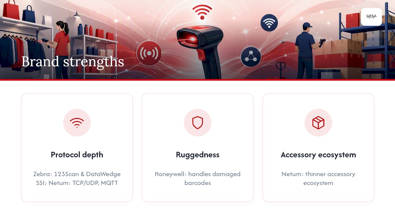 Comparison chart of WiFi barcode scanner brands features