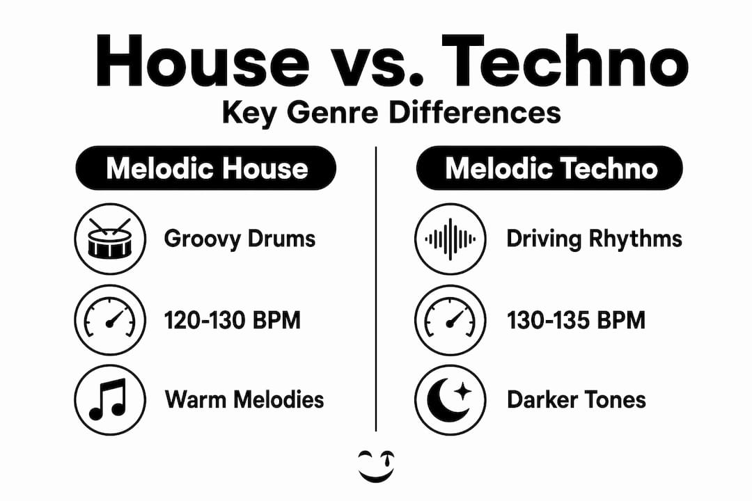 Infographic comparing melodic house and melodic techno