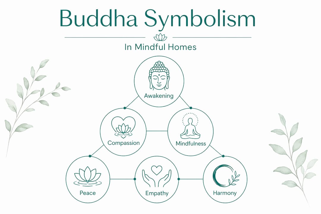 Hierarchy infographic of Buddha symbolism in home