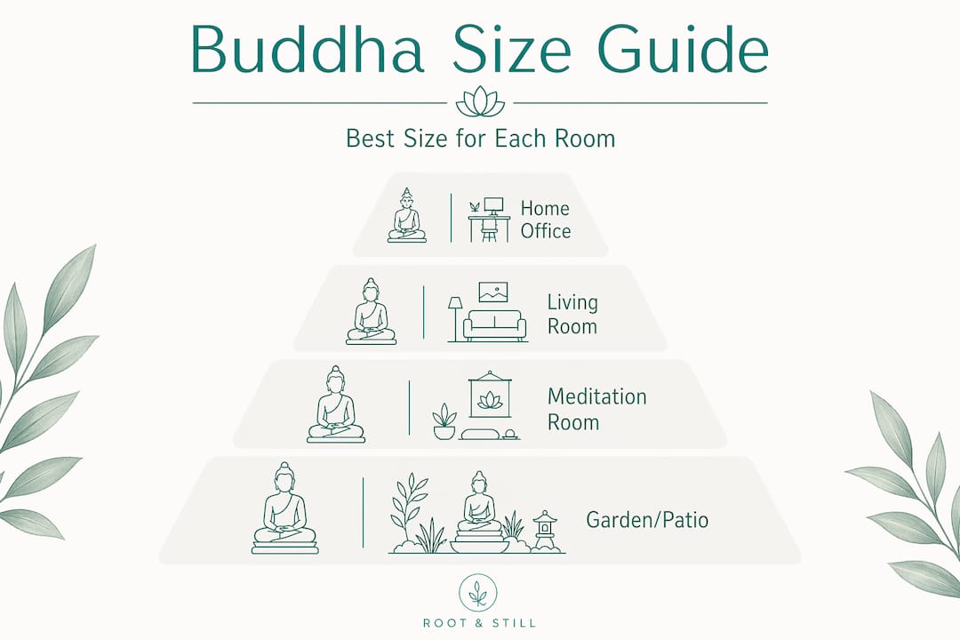 Infographic showing Buddha statue size by room