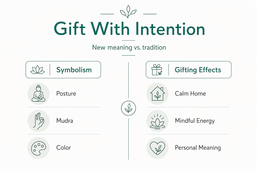 Infographic comparing symbolism and effects of Buddha statue gifting