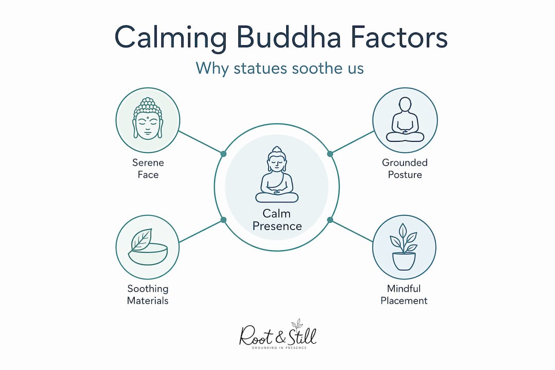 Hierarchy infographic of calming factors for Buddha statues