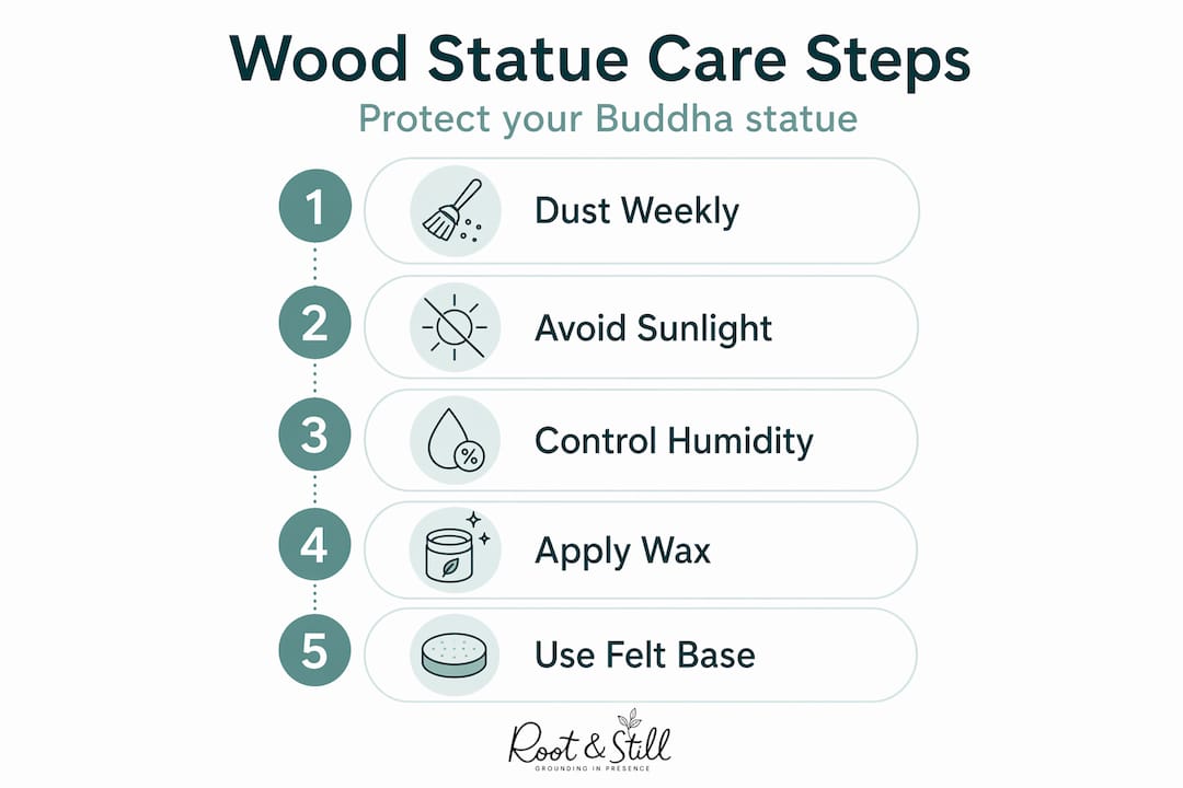 Infographic showing five Buddha statue care steps