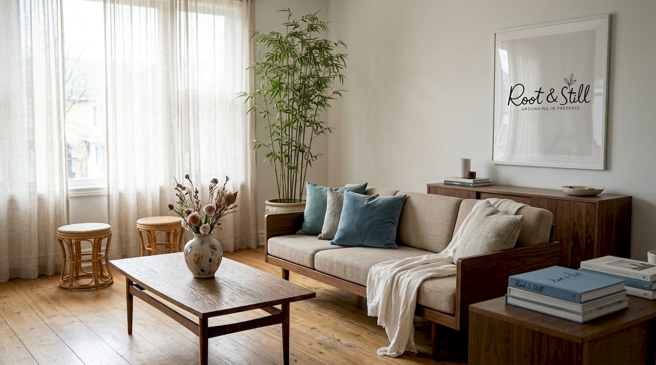 Asian inspired living room with natural materials