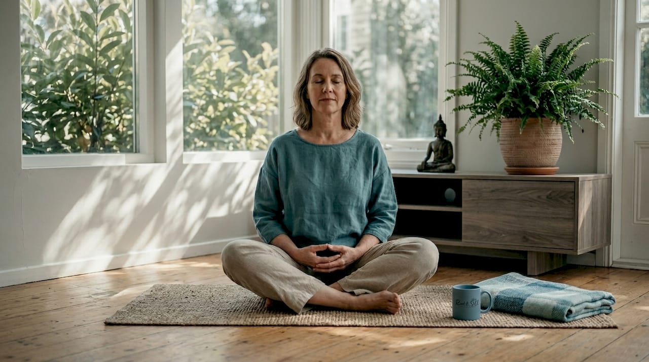 Woman practicing mindfulness meditation at home