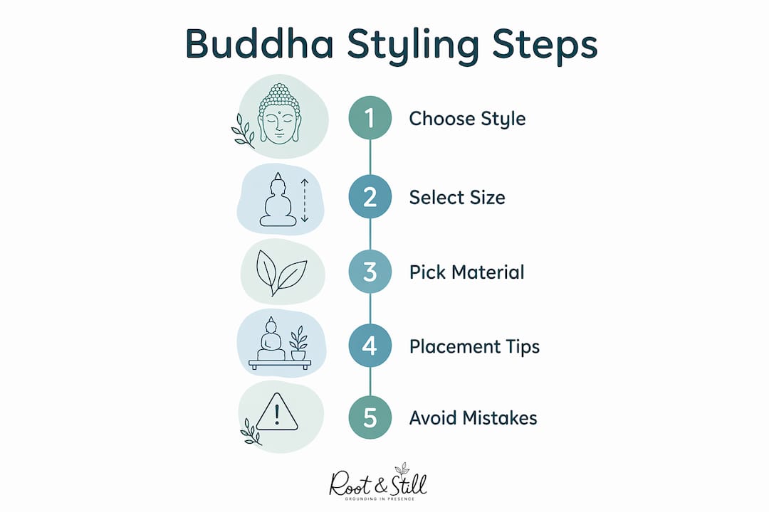 Infographic showing steps to style a Buddha statue