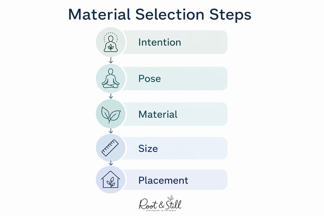 Infographic showing steps to select Buddha statue material