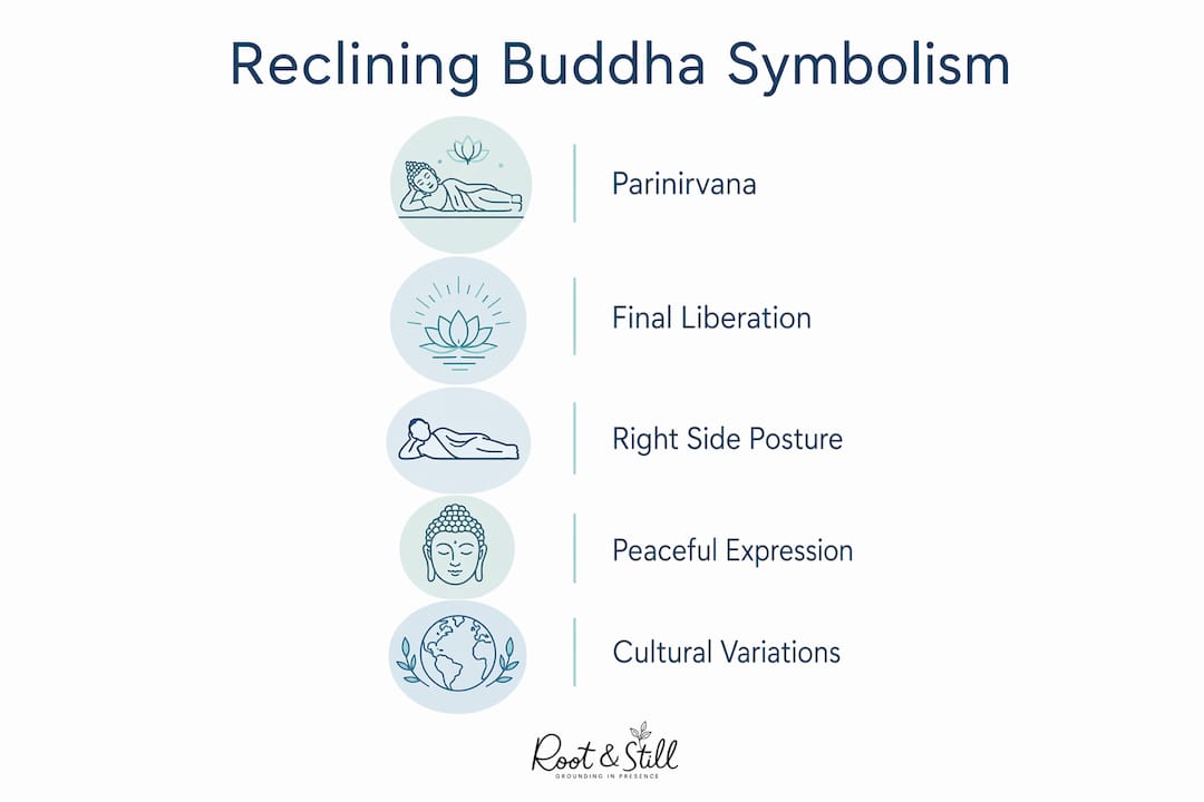 Infographic illustrating reclining Buddha symbolism stages