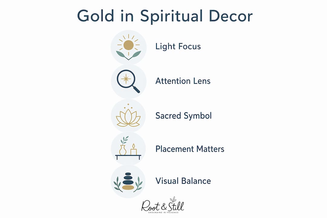 Infographic showing practical roles of gold in spiritual decor