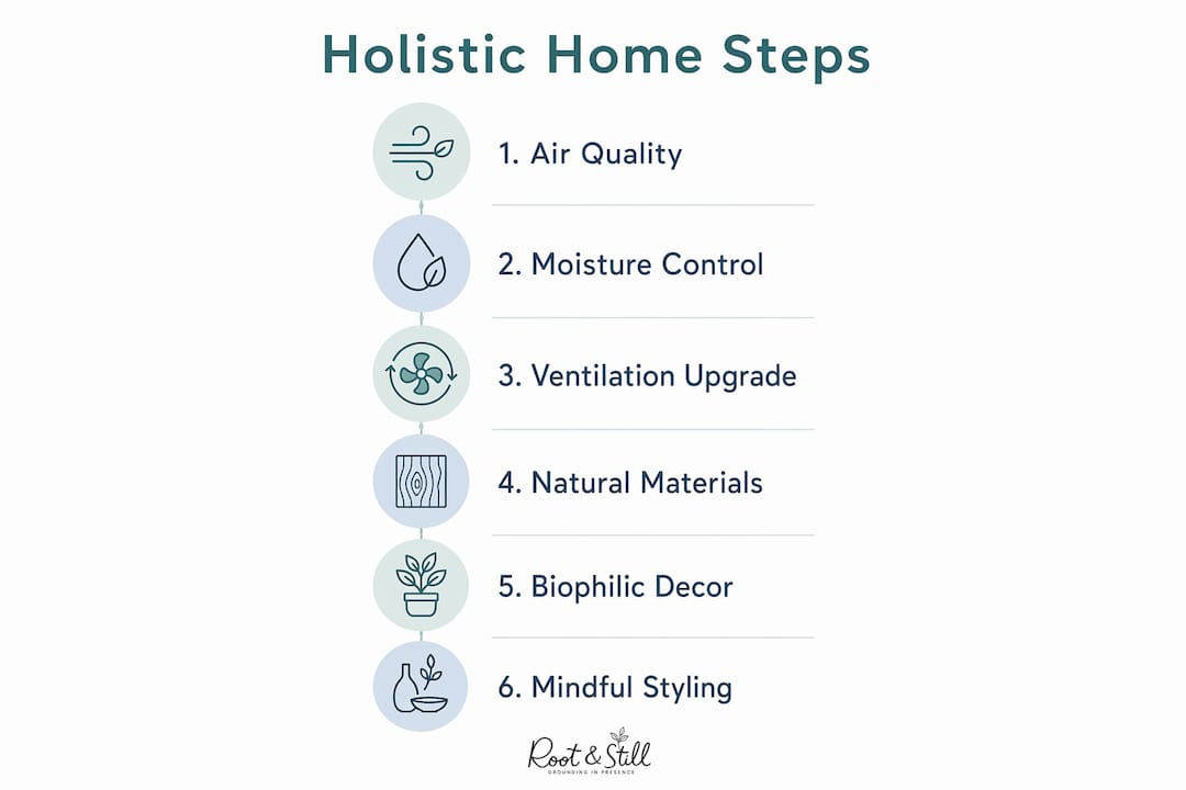 Infographic showing holistic home design steps in vertical flow