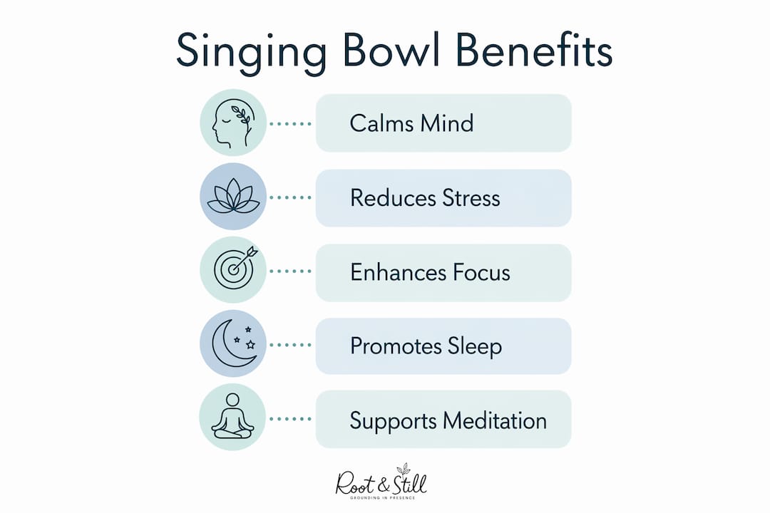 Infographic showing main benefits of singing bowls